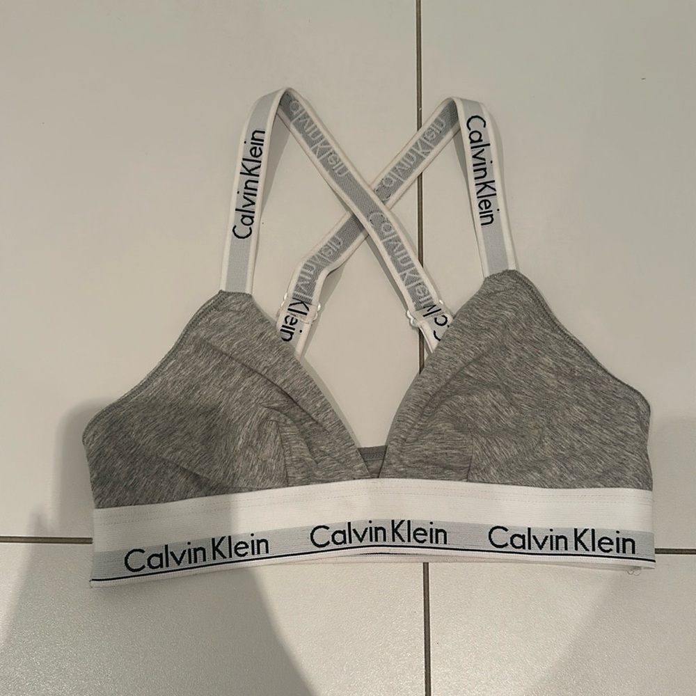 Calvin Klein Modern Cotton Bralette Unlined Cross Back Convertible Bra Gray